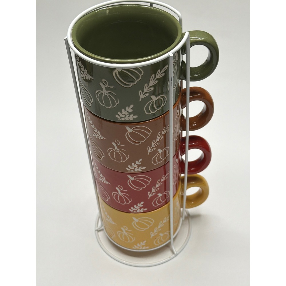 Hobby Lobby Fall Tableware 2023 Stackable Mugs Pumpkin Spice Autumn Set of‎ 4